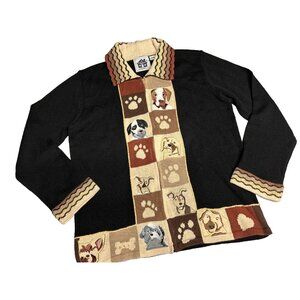Storybook Knits Women’s L Zip Cardigan Sweater Jacket Dogs Paws Dog Show NWT